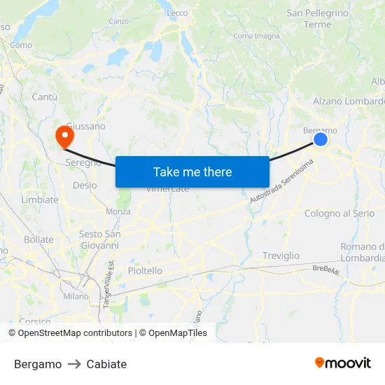 Bergamo to Cabiate map