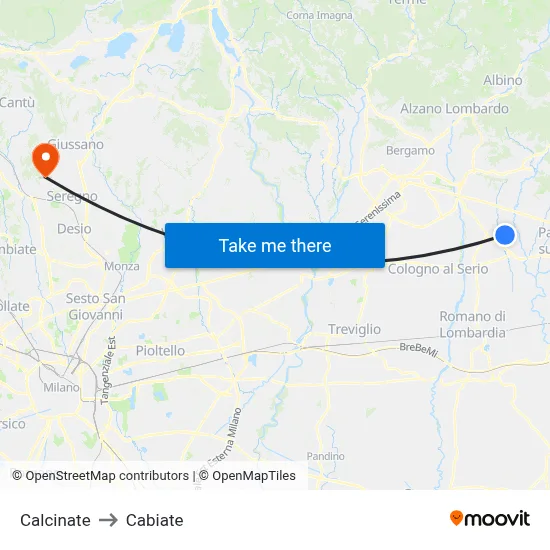 Calcinate to Cabiate map