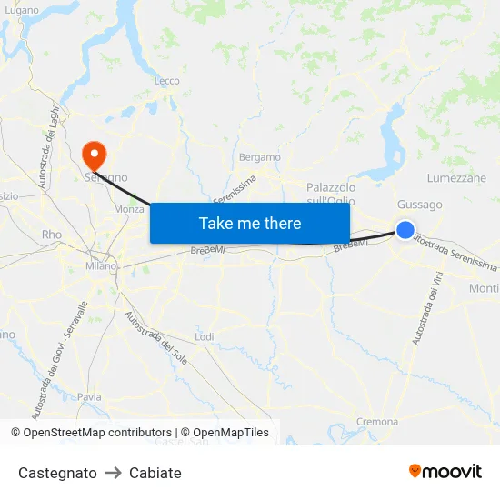 Castegnato to Cabiate map