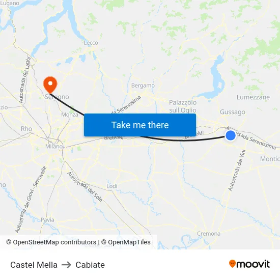 Castel Mella to Cabiate map