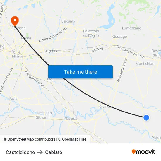 Casteldidone to Cabiate map