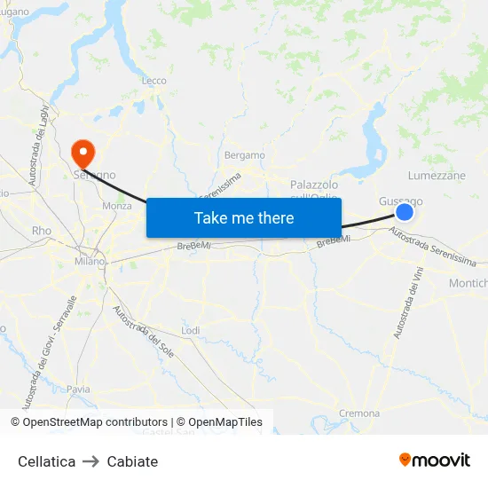 Cellatica to Cabiate map
