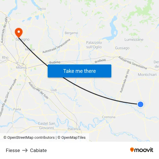 Fiesse to Cabiate map