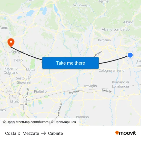 Costa di Mezzate to Cabiate map