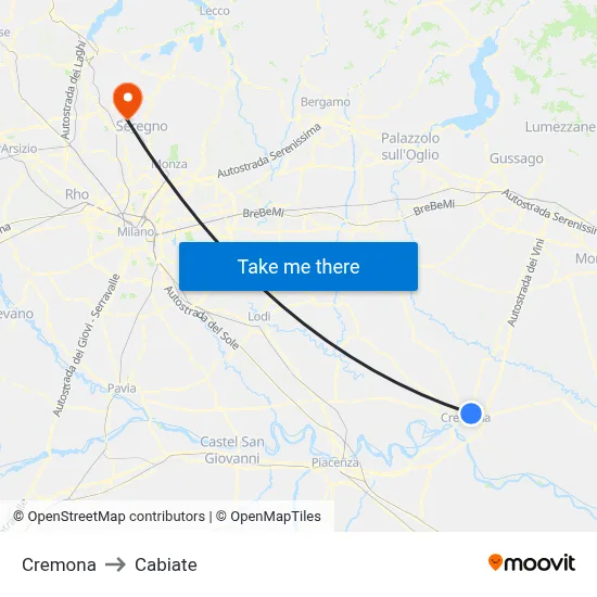 Cremona to Cabiate map