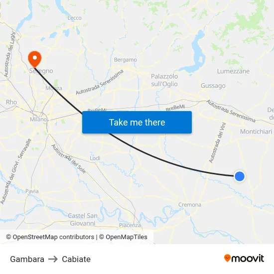 Gambara to Cabiate map