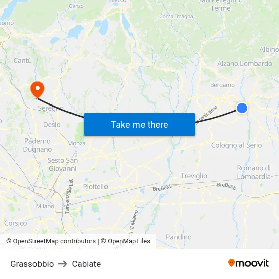 Grassobbio to Cabiate map