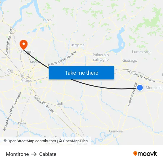 Montirone to Cabiate map