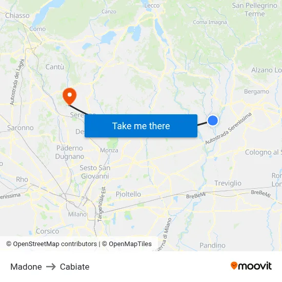 Madone to Cabiate map