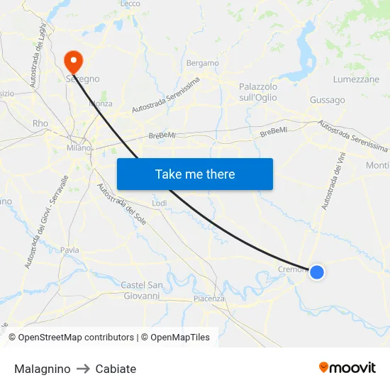 Malagnino to Cabiate map