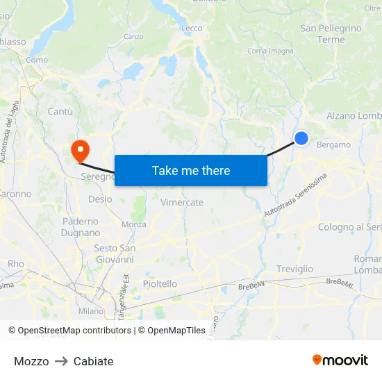Mozzo to Cabiate map