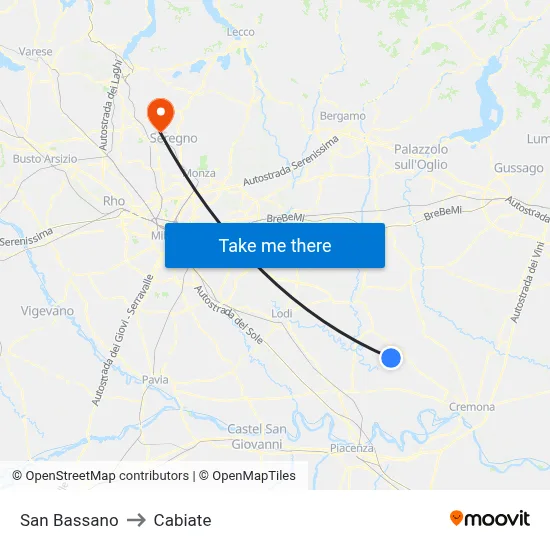 San Bassano to Cabiate map