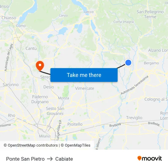 Saint Peter Bridge to Cabiate map