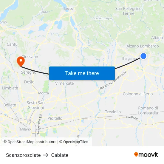 Scanzorosciate to Cabiate map