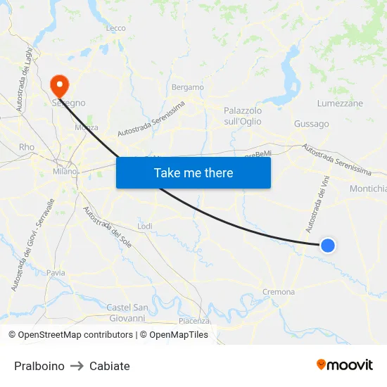 Pralboino to Cabiate map