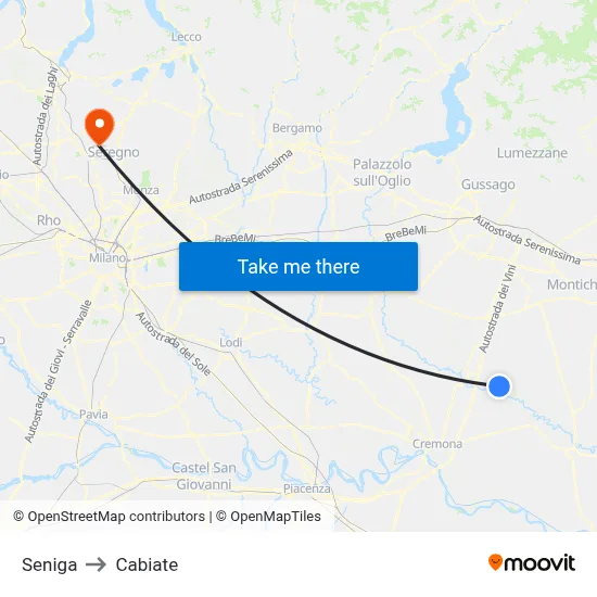 Seniga to Cabiate map