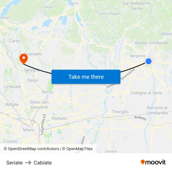 Seriate to Cabiate map