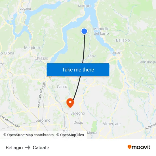 Bellagio to Cabiate map