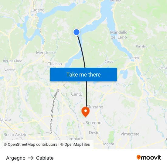 Argegno to Cabiate map
