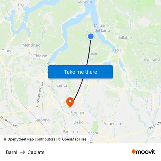Barni to Cabiate map