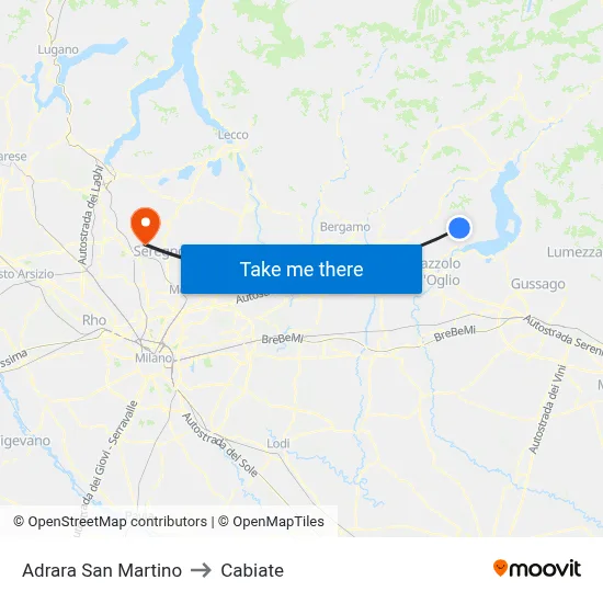 Adrara San Martino to Cabiate map