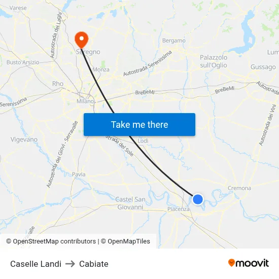 Caselle Landi to Cabiate map