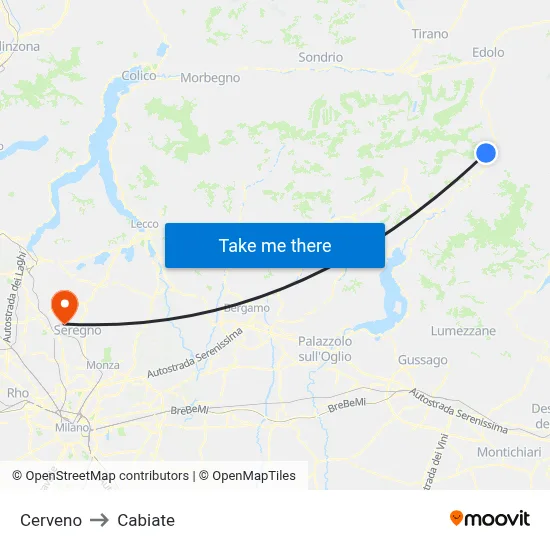 Cerveno to Cabiate map
