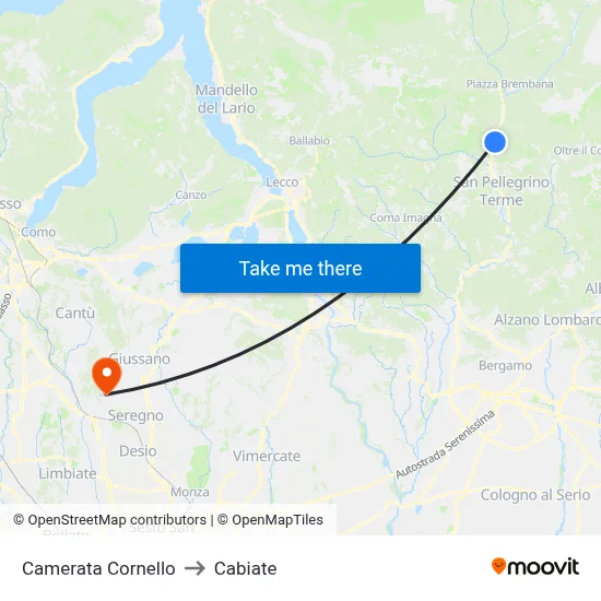 Camerata Cornello to Cabiate map