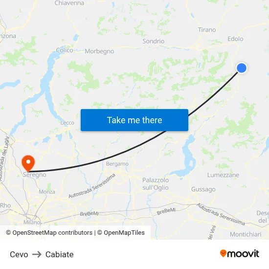 Cevo to Cabiate map