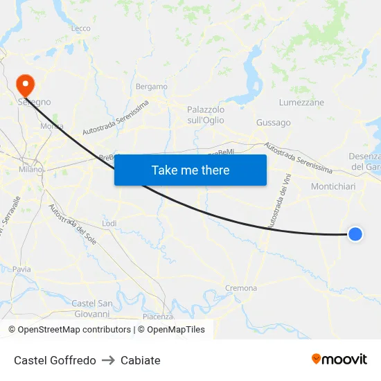 Castel Goffredo to Cabiate map