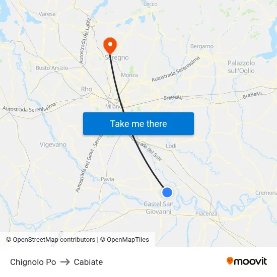 Chignolo Po to Cabiate map
