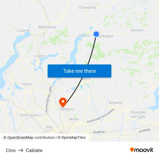 Cino to Cabiate map