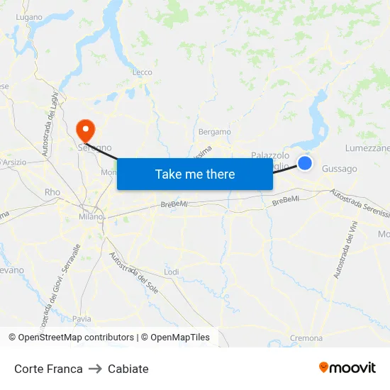 Corte Franca to Cabiate map