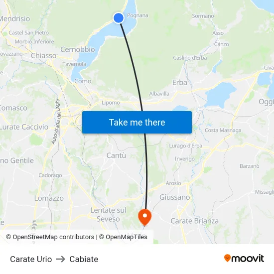 Carate Urio to Cabiate map
