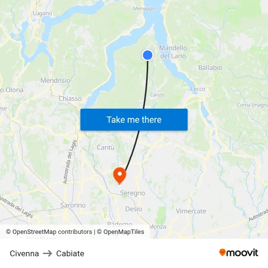 Civenna to Cabiate map