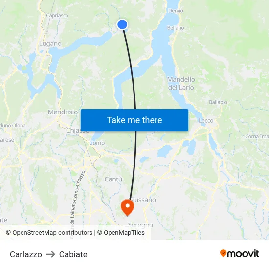 Carlazzo to Cabiate map