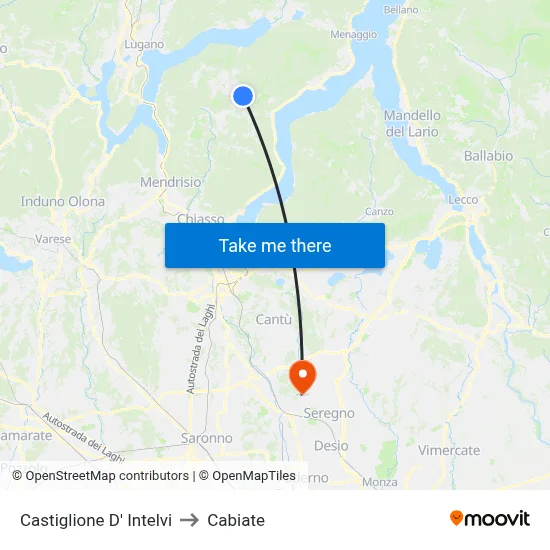 Castiglione d'Intelvi to Cabiate map