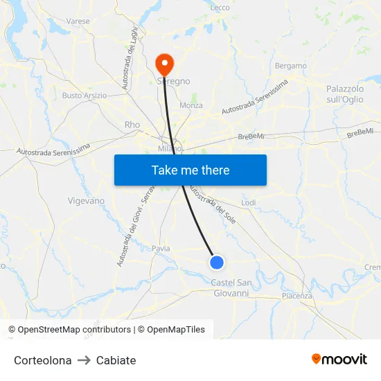 Corteolona to Cabiate map
