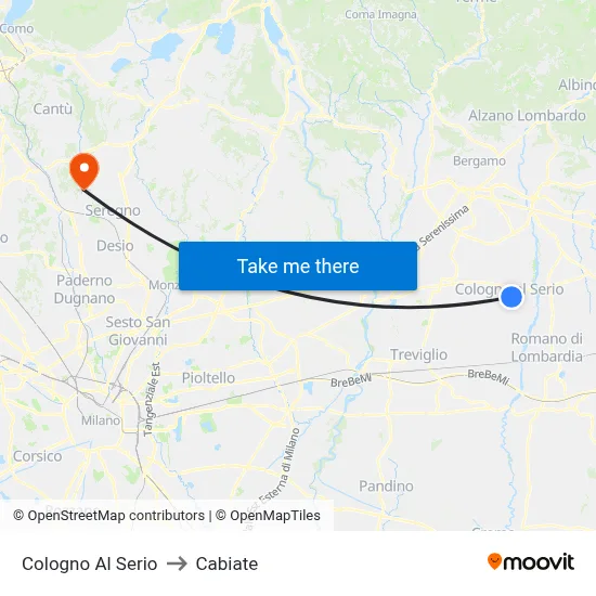 Cologno Al Serio to Cabiate map