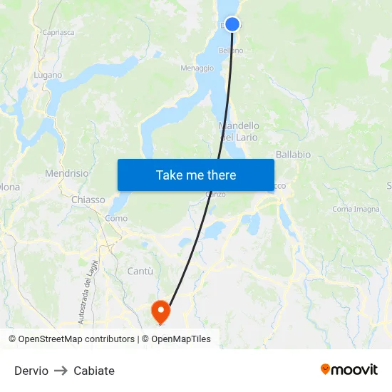 Dervio to Cabiate map