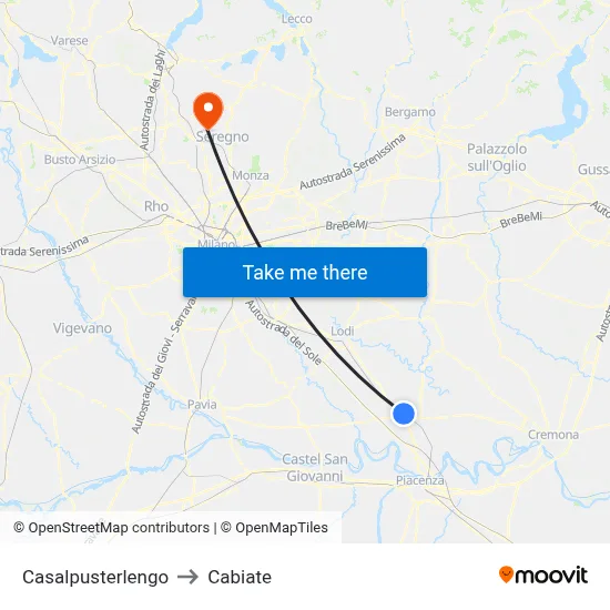 Casalpusterlengo to Cabiate map