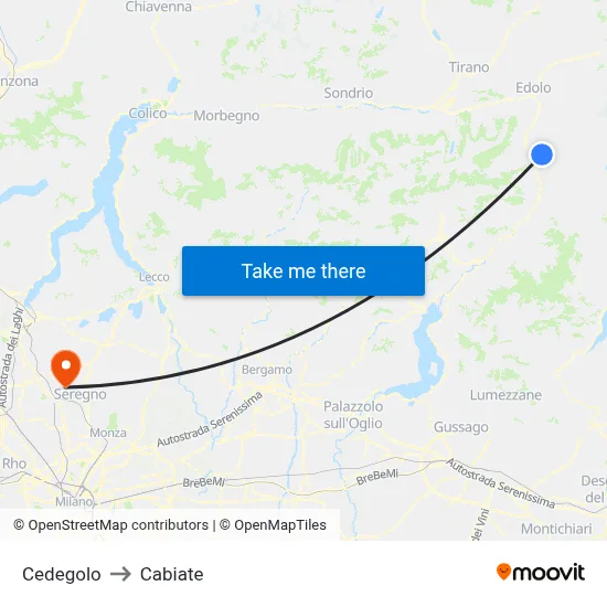 Cedegolo to Cabiate map