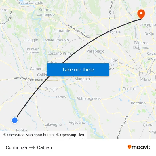 Confienza to Cabiate map