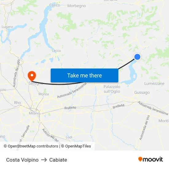 Costa Volpino to Cabiate map