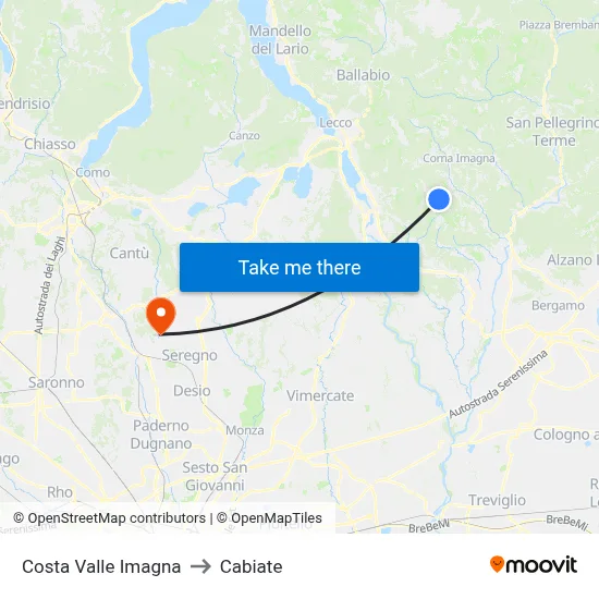 Costa Valle Imagna to Cabiate map