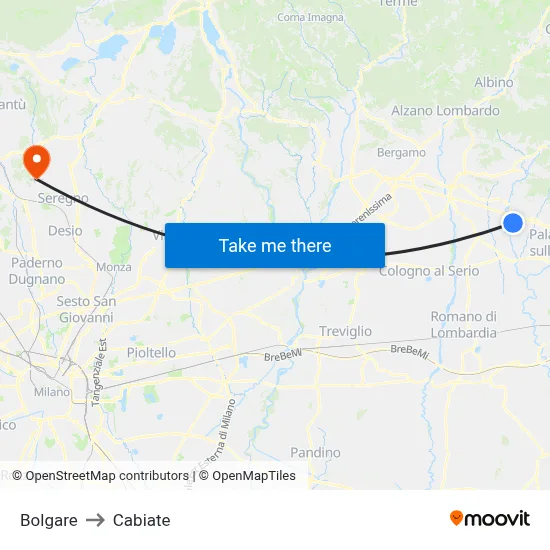Bolgare to Cabiate map