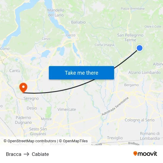 Bracca to Cabiate map