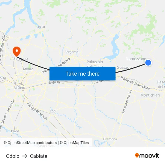 Odolo to Cabiate map