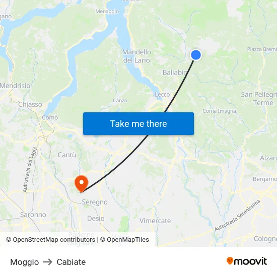 Moggio to Cabiate map