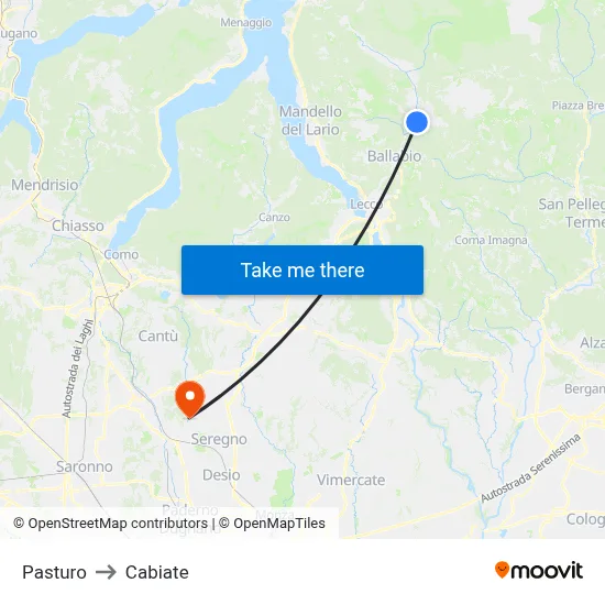 Pasturo to Cabiate map